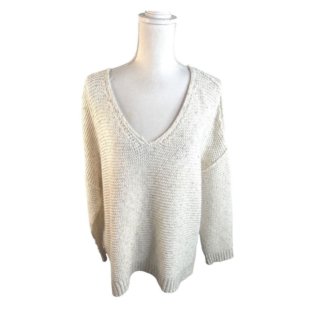 Miracle USA Women's Cream Confetti Knit Oversized  V-Neck Sweater Size‎ Medium